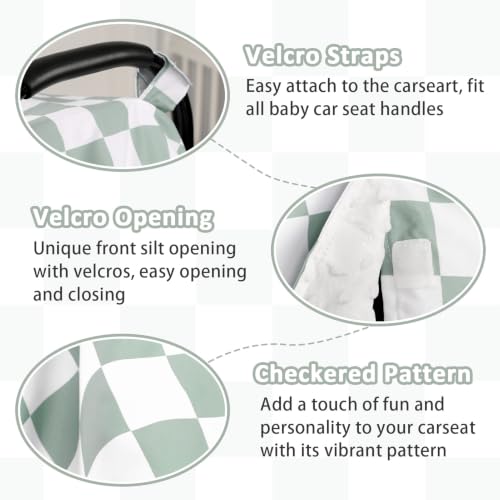 Image of DILIMI Baby Car Seat Cover, Minky Warm Winter Car Seat Covers for Babies, Peekaboo Opening Infant Car Seat Cover, Nursing Cover Carseat Canopy, Green Checkered