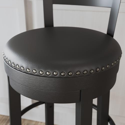 Signature Design by Ashley Valebeck Faux Leather Upholstered Swivel Barstool, Nailhead Trim, Solid Wood, 16.75" W x 19.75" D x 37.25" H, Antique Black by Signature Design by Ashley - Image 2
