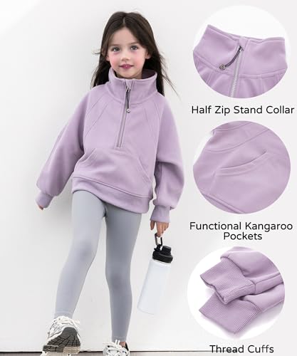SEAUR Moletom infantil com meio zíper e manga comprida e gola alta com bolsos, Roxa, 3-4 Anos