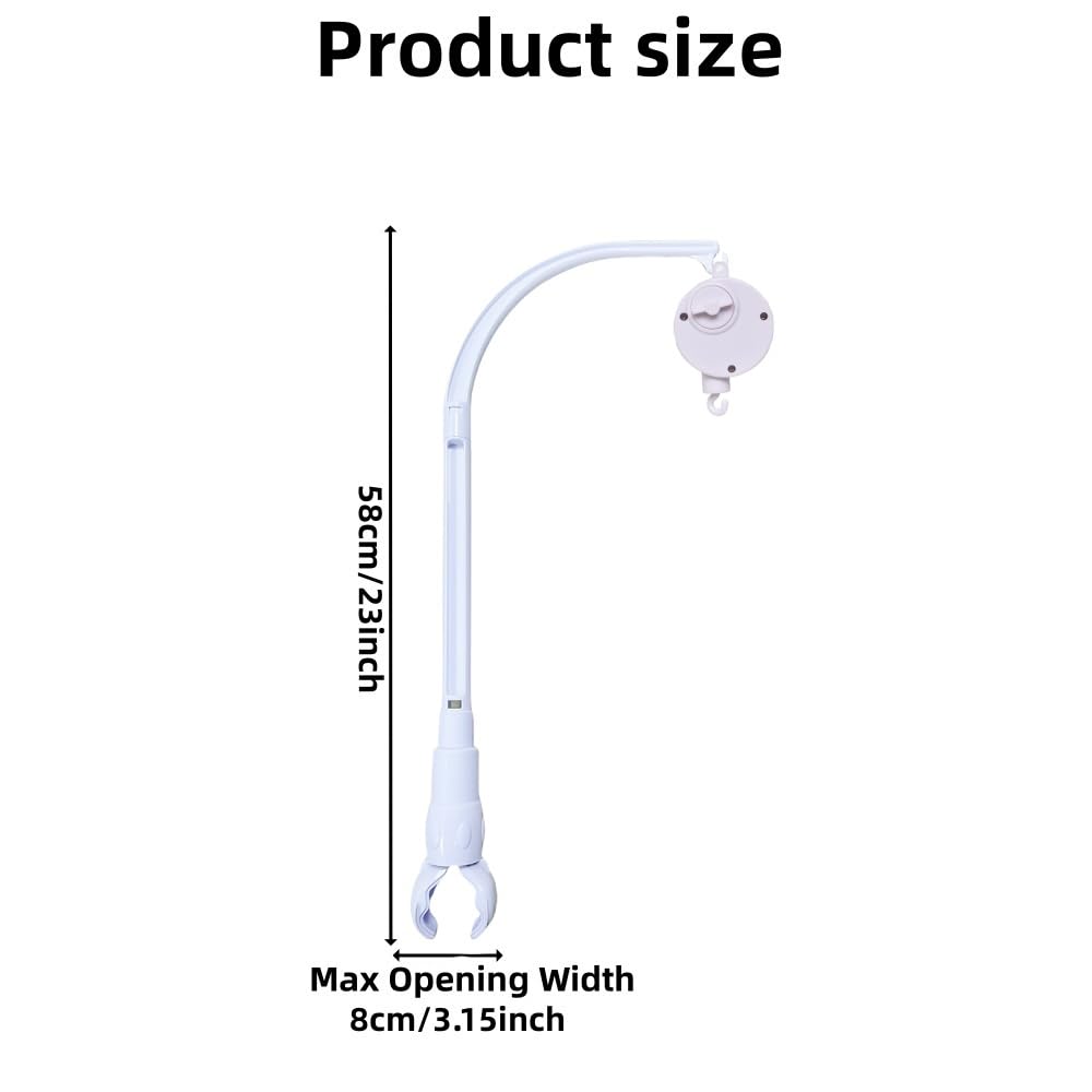 23 inches Crib Mobile Arm Nursery Mobile Arm Baby Mobile Hanger,The Claw Part can be Adjusted Width,DIY Toy Decoration,Mobile Arm for Crib(with Music Box)