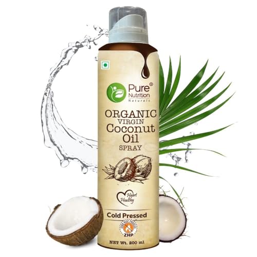 Image of Pure Nutrition Organic Extra Virgin Coconut Oil Spray - 200ml | 100% Pure, Edible & Cold Pressed | Ideal for Cooking, Baking & Salad Dressing | Non-GMO, Zero Cholesterol | Easy-to-Use Spray for Skin & Hair Care