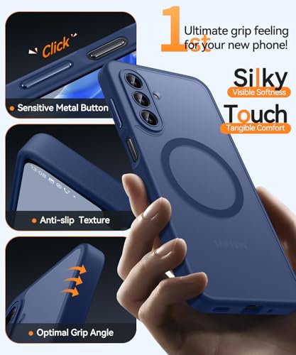 Image of CANSHN Designed for Samsung Galaxy A17-5G Case [Full Camera Protection] [Compatible with Magsafe] Translucent Matte Back Protective Phone Cover, Deep Blue