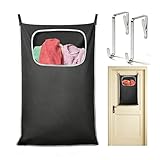 Over the Door Laundry Hamper, Hanging Laundry Hamper Bag with Wide Opening and Full-Length Zipper, Easy Storage & Access, Space Saving for Bathroom, Bedroom, Dorm, Travel (Black)