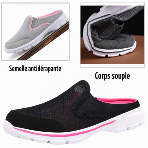 ChayChax Souple Confort Sabots Femme Homme Pantoufle de Maison Chaussons d'Intérieur Extérieur Respirante Antidérapant Mules Dames, Noir, 41 EU – vue 6