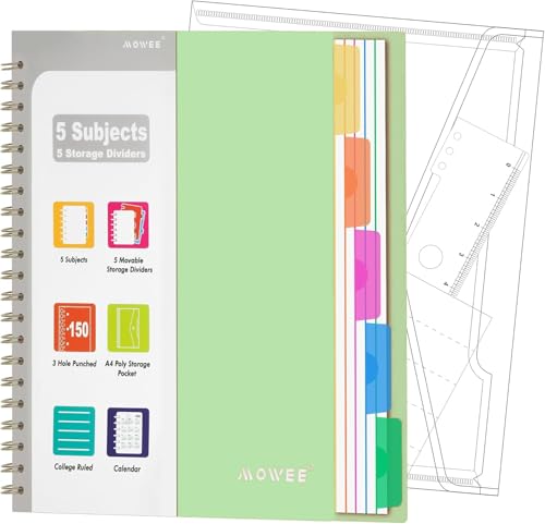 Image of 5-Subject Spiral Notebook, College Ruled, with Pocket & Tab Dividers