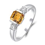 LUO Asscher Cut 1.1 Carat Citrine Ring S925 Sterling Silver Simple Engagement Ring November Birthsto