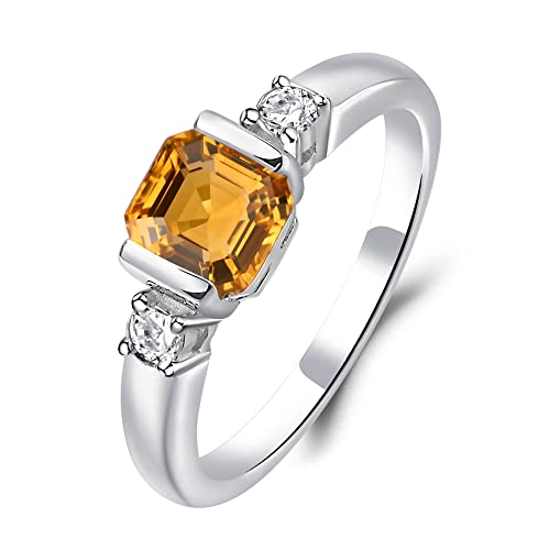 Luo Asscher Cut 1.1 Carat Citrine Ring S925 Sterling Silver Simple Engagement Ring November Birthstone Ring Gifts For Mother's Day Us Size 11 #TOP14