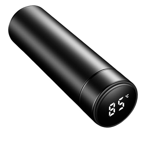 TAKEY水筒 500ml スマートボトル 魔法瓶 真空断熱 直飲み 蓋付き 温度表示 304ステンレス鋼 ボトル 保温 保冷 水洗い可 大容量 軽量 持ち運び便利 ビジネス アウトドア 黒 おしゃれ 温度計付き (23*6.5cm,ブラック)