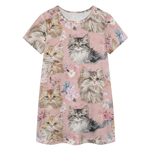 Vestido para niñas con estampado de gato marrón para tardes de juegos de 2 a 8 años