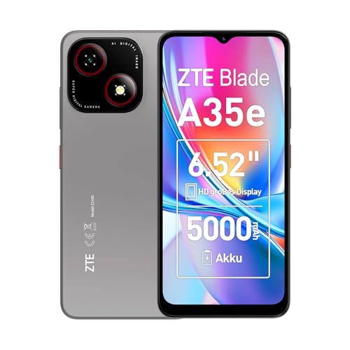 ZTE Blade A35e, Android-Handy，Smartphone ohne Vertrag: 2GB+64GB Speicher, Silvery Gray, 5000 mAh Batterie & 6.52' HD+Display