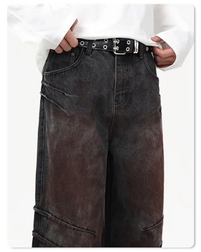 Men Loose Fitting Vintage Scratch Mark Design Denim Baggy Worn-Out Jeans Clothing2