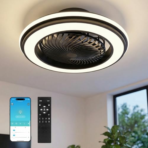 Ventilateur de plafond avec lampe LED 53cm noir connecté