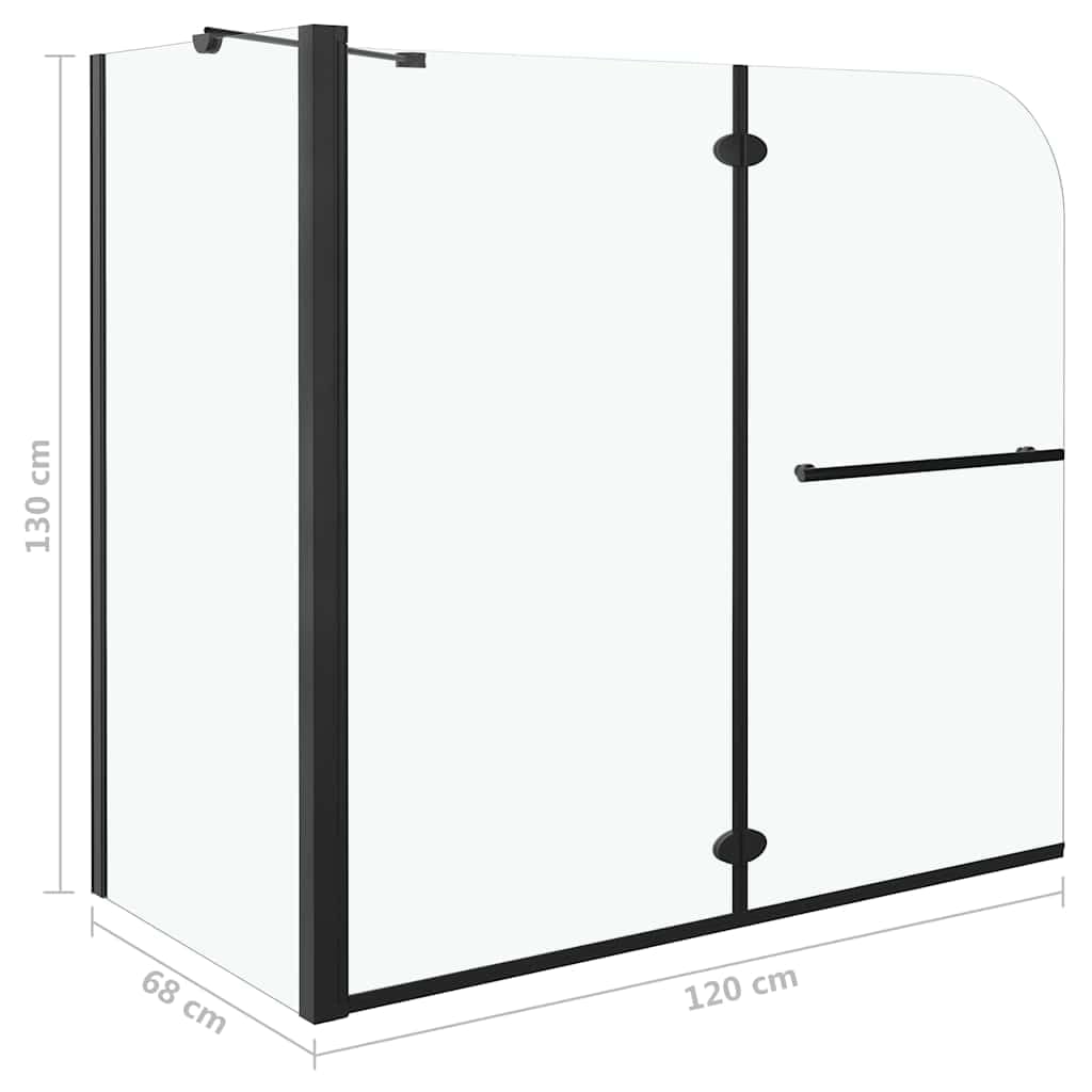 Box doccia pieghevole a 2 scomparti, in vetro temperato ESG, 120 x 68 x 130 cm, nero, con maniglia e portasciugamani, telaio in alluminio, per vasca da bagno, box doccia, porta a pendente