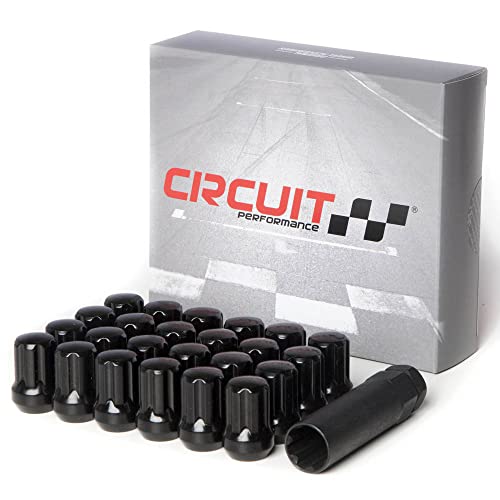 Image of Circuit Performance Spline Drive Tuner Acorn Lug Nuts Black 14x1.5 Forged Steel (24pc + Tool) Compatible with Dodge Challenger Charger