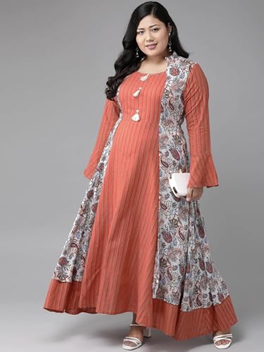 Image of Yash Gallery Women's Rayon Relaxed Fit Anarkali Shrug Style Printed Embroidered Kurta
