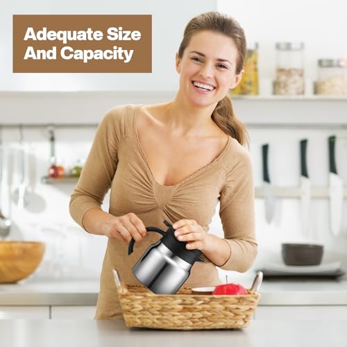 Ziliny 2 Pcs Thermal Coffee Carafes for Keeping Hot/cold Stainless Steel Small Coffee Creamer Container Double Wall Vacuum Insulated Tea Pot Milk Beverage Dispenser for Party Home (27 oz,Sliver) - Thumbnail 3