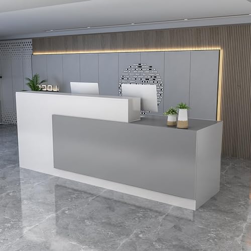 SUZEPER Front Counter Desk with Lockable Drawers, Reception Counter Desk with Open Shelves,Modern Retail Counter Computer Desk Reception Table for Salon Lobby Hotel Checkout Office(47'', F-Right)