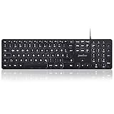 Perixx PERIBOARD-331 Kabelgebundene USB-Tastatur mit Hintergrundbeleuchtung, schlankes Design mit Tasten mit großer Schrift, weiß beleuchtete LED, DE-Layout