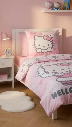 Housse de couette Hello Kitty réversible en coton doux rose flocons - 5