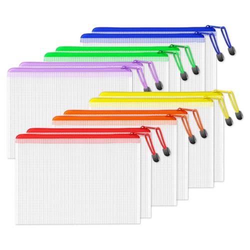 Image of SUNEE Plastic Mesh Zipper Pouch 7.8x10.8 in (6 Colors, 12 Packs), Small Water-Resistant Zip Bag for School Office Supplies, Pencil Organizing Storage