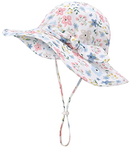 Image of Baby Girl Sun Hat Infant Summer Beach Hats with UPF 50+ Toddler with Wide Brim Strap Outdoor Bucket Hat