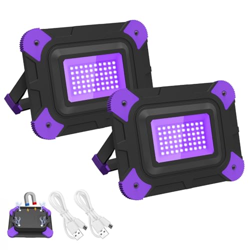 NATPOW Luz Negra UV Portátil, 4000mAh Foco LED Recargable, 400-405nm Lámpara UV Potente, IP65 impermeable LED, Luz Negra para Halloween Acuario Pintura Corporal Partylicht, Decoración, 2 piezas