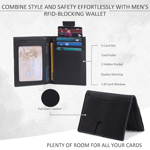Image of Genuine Leather Bifold RFID Blocking Slim Stylish Credit Debit ATM Card Holder Wallet for Men Women (Black)