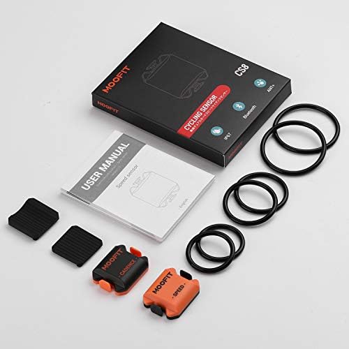 moofit CS8 Cycling Speed Sensor and Cadence Sensor, Bluetooth & ANT+ Wireless Speed, Distance Sensor and Cadence Sensor with IP67 Waterproof Low Energy Technology, Orange