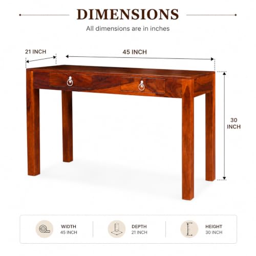 Image of RUKMAJEE Solid Sheesham Wood Study Table, Computer Table | Desk with 2 Drawers for Home,Study Room & Office| Natural Brown Finish