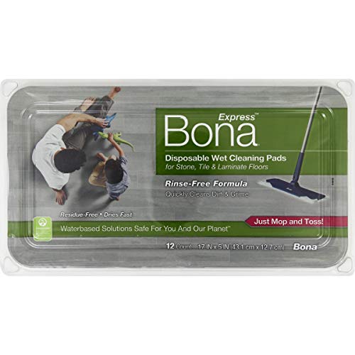Bona Hard-Surface Floor Disposable Wet Cleaning Pads - 12-Pack - Residue-Free Floor Cleaning Solution For Stone, Tile, Laminate, And Vinyl Lvt/Lvp Floors #TOP2