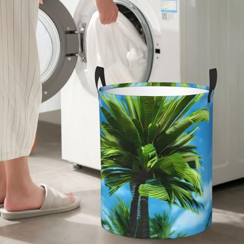Panier à linge rond imprimé palmier d'été bac de rangement - 8