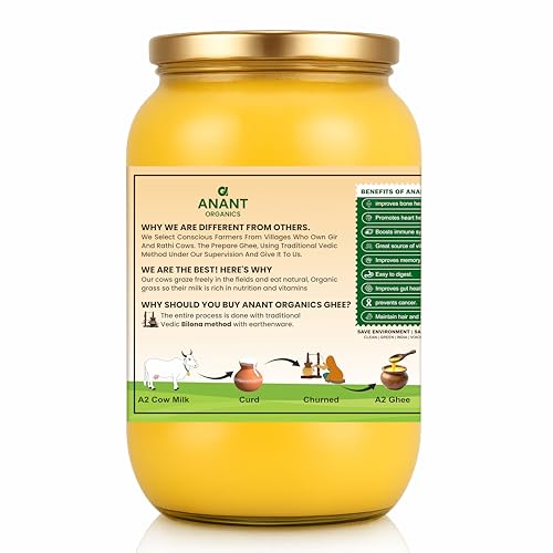 Image of Anant Organics A2 Desi Cow Ghee | Vedic Bilona Method 100% Pure & Natural Ghee Glass Bottle 2L