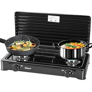 2 Flammiger Gaskocher Schwarz | Campingkocher | Gas Kochfeld | Gasherd | Hockerkocher | abnehmbarer Deckel | Camping Gaskocher 2-Flammig | Gas Kochplatte | 30mbar – 50mbar geeignet |