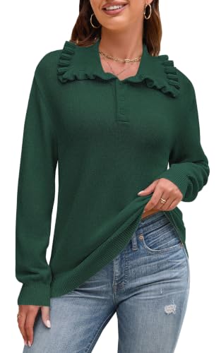 CCTOO Womens Fall Sweaters: Peter Pan Collar Cute Long Sleeve Button Knit Casual Pullover Tops G S Green - image 1
