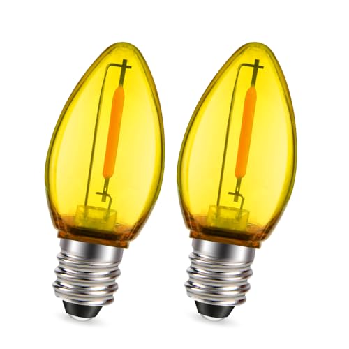 Ruiandsion E12 LED Decorative Lights Yellow 220V 1W Screw Base Candle Bulb Replacement for Holiday Decorations Night Lights Bedside Crystal Lamps Pack of 2