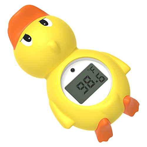 BabyElf Duck Baby Bath Thermometer - Safety Bathtub Thermometer Floating Toy - New Upgraded Mute Visual Alert - for Fahrenheit and Celsius Degree