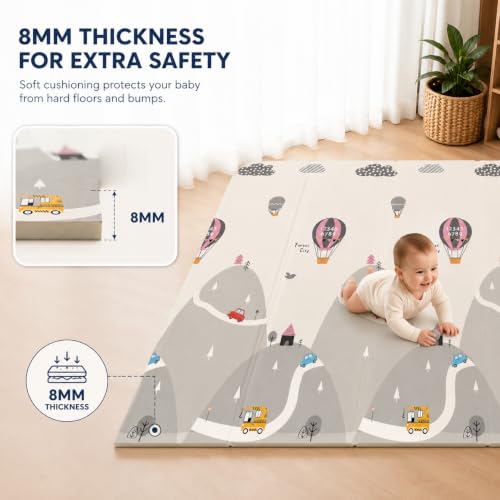 Image of TARKAN Extra Thick Reversible Baby Play Mat For Hard Floor, BIS Safety Certified, BPA Free Foldable Foam Crawling Mat (6.5x4.5 ft, 8mm Thickness) Astronaut - Parachute