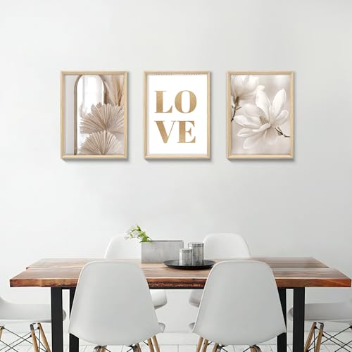 Impression sur toile fleurs beiges ensemble de 3 cadres déco - 4