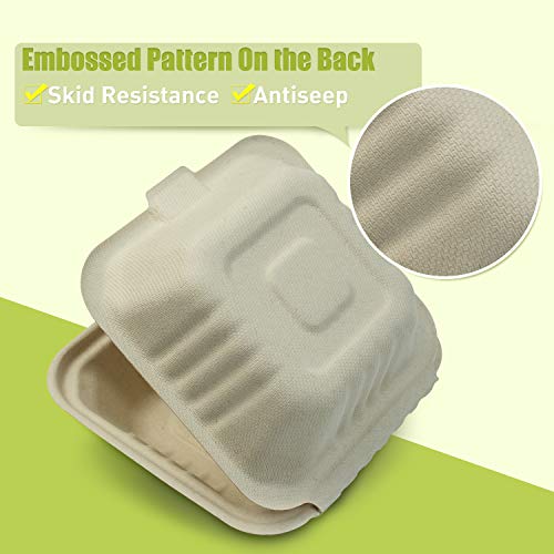 Green Earth, 6-Inch, 125-Count, Ribbed Hamburger Compostable Clamshell, Bam Ware (Bamboo Fiber), Take-Out/To-Go Food Boxes - Biodegradable Containers, Hinged Lid - Microwave-Safe - Gluten-Free #TOP2