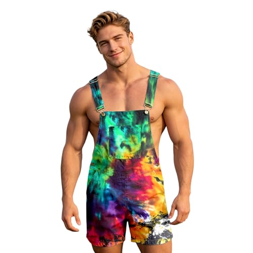 Mono corto con tirantes mezclilla patchwork casual de verano unisex