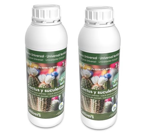 CULTIVERS Fertilizante Liquido Ecológico Cactus y Crasas 2X 1L. Crecimiento Saludable con Mayor Floración. Plantas más Resistente a Enfermedades. Abono 100% Orgánico y Natural