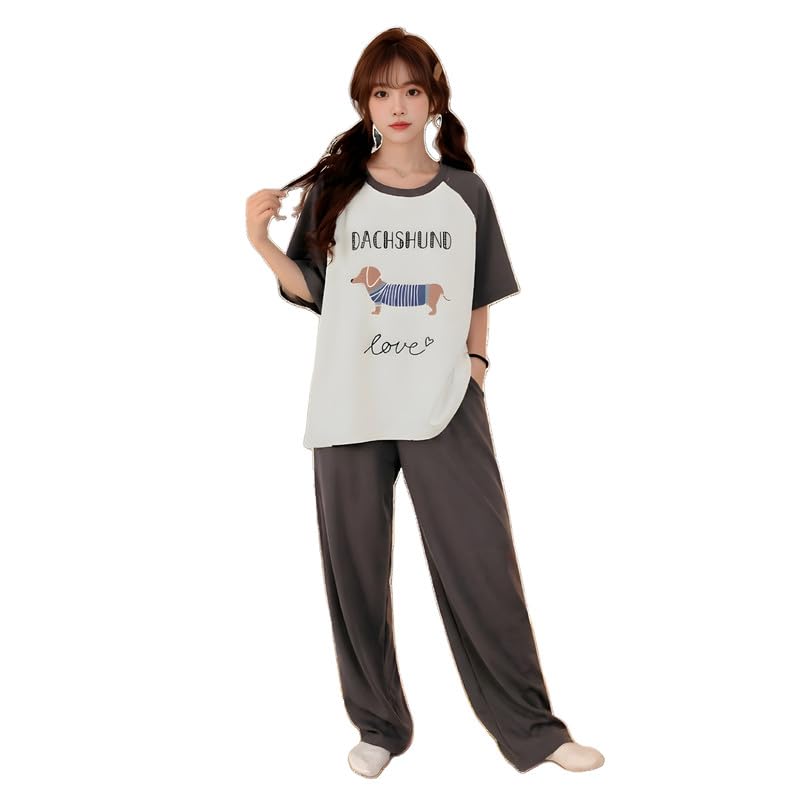 Image of KSHS Printed Round Neck Short Sleeve Nightsuit Set | Pajama Set | Casual Night Dress for Women