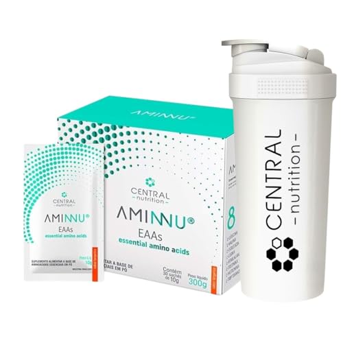 Aminnu - Aminoácidos - Sabor Tangerina - Caixa com 30 sachês de 10g - Central Nutrition + Coqueteleira Exclusiva