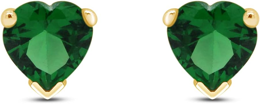 6 MM Heart Shape Simulated Birthstone Stud Earrings In 14K Yellow Gold Over Sterling Silver - Image 2