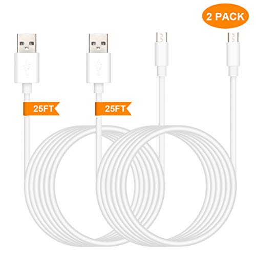 25ft 2Pack USB Power Extension Cable Power Cord for Wireless Home Security Camera, Kasa Cam, Wyze Cam, YI Cloud, Nest Cam, Netvue, Furbo Dog, Blink, eLinkSmart, Amazon Cloud Cam Oculus Go etc