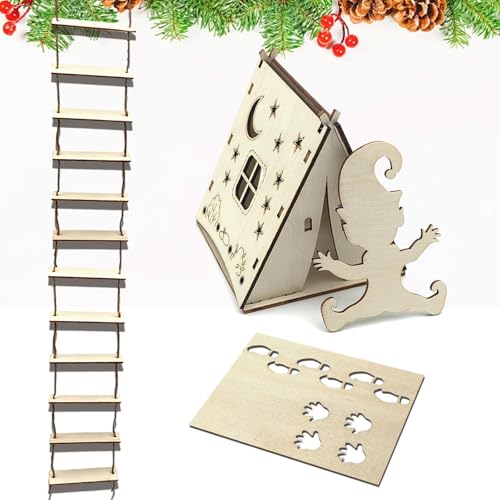 BSITSSS 9 Piezas Plantilla de Gnomo, Accesorios Elfo Travieso Navidad, Huellas de Elfo con Escalera de Cuerda, Tienda De CampañA Lunar para Plantillas Decorativas Navideña