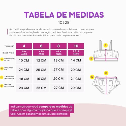 Biquíni Infantil Babado Proteção Uv Praia Piscina Estampado (BR, Numérico, 6, Padrão, Listras Candy)