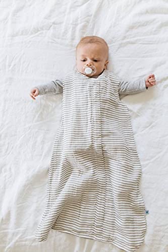 Image of Little Unicorn 0-6 Month Premium Muslin Sleep Sack 1.1 TOG | Soft & Breathable Muslin Cotton for safer sleep | 2 way zipper (Grey Stripe)