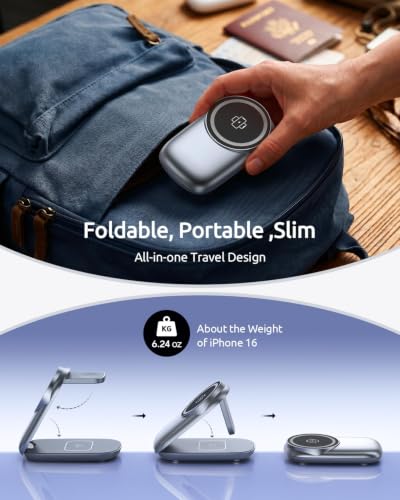 Vexirum 3-in-1 Wireless Charging Station for MagSafe,Foldable Magnetic Stand for iPhone 17/Air/16/15/14/13/12 Series, Apple Watch/AirPods,15W Fast Wireless Charger for Home/Office/Travel - Image 5