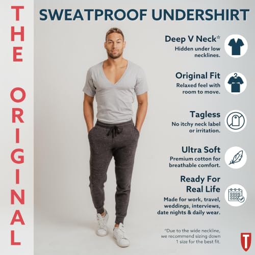 Image of Sweatproof Undershirt for Men w / Underarm Sweat Pads (Original Fit, Deep V-Neck)